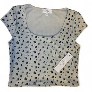NWT Live In The Moment Large Blue Floral Crop Top Y2K Grunge